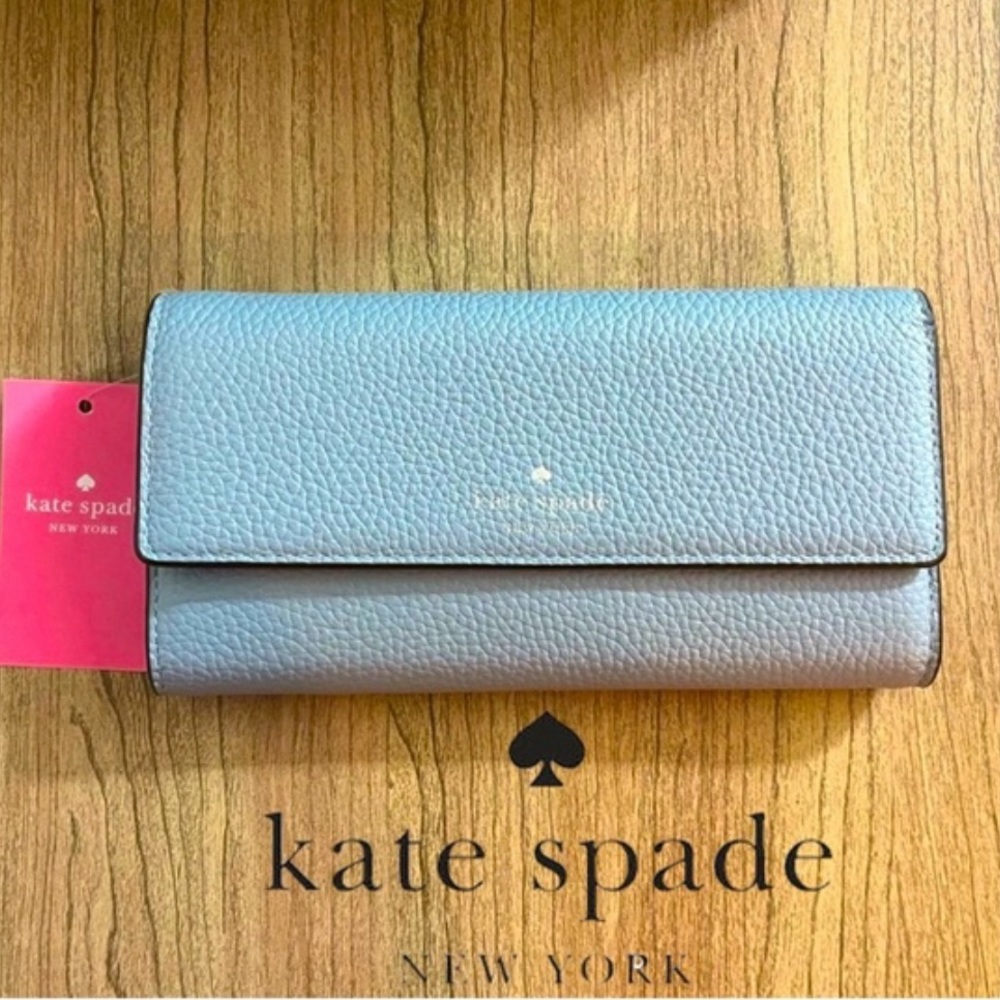 NWT ♠️ $199 Kate Spade Southport avenue leather frosted blue leather flap wallet